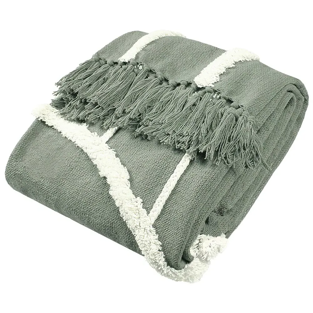 Rainbow Tuft Tasselled Throw - Grey, Cotton