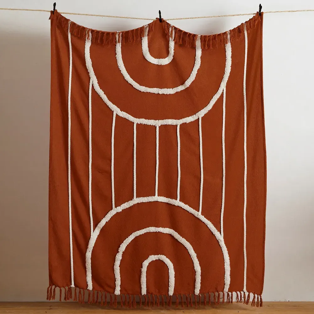 Rainbow Tuft Tasselled Throw - Red, Cotton