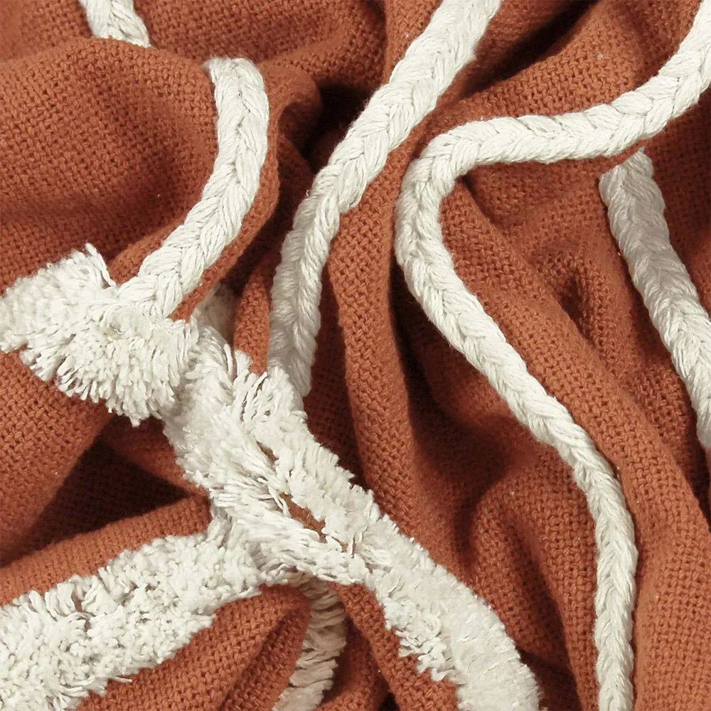 Rainbow Tuft Tasselled Throw - Red, Cotton