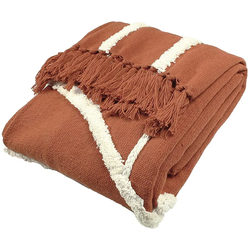 Rainbow Tuft Tasselled Throw - Red, Cotton