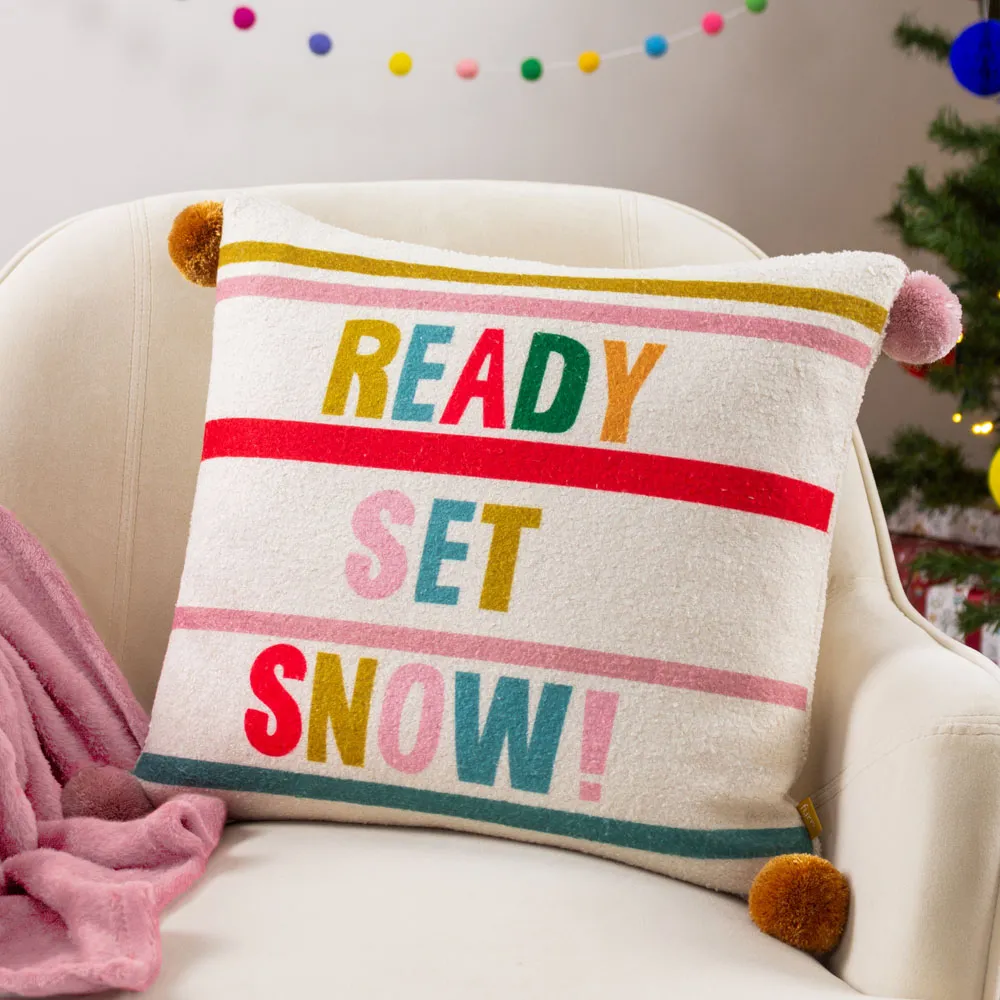 Ready Set Snow Pom Pom Boucle Cushion - Multi