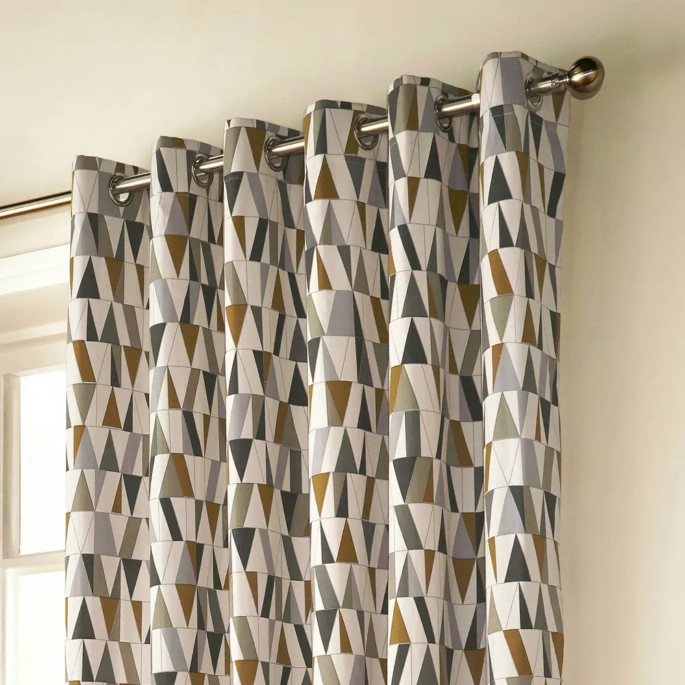 Reno Geometric Eyelet Curtain - Charcoal, Gold