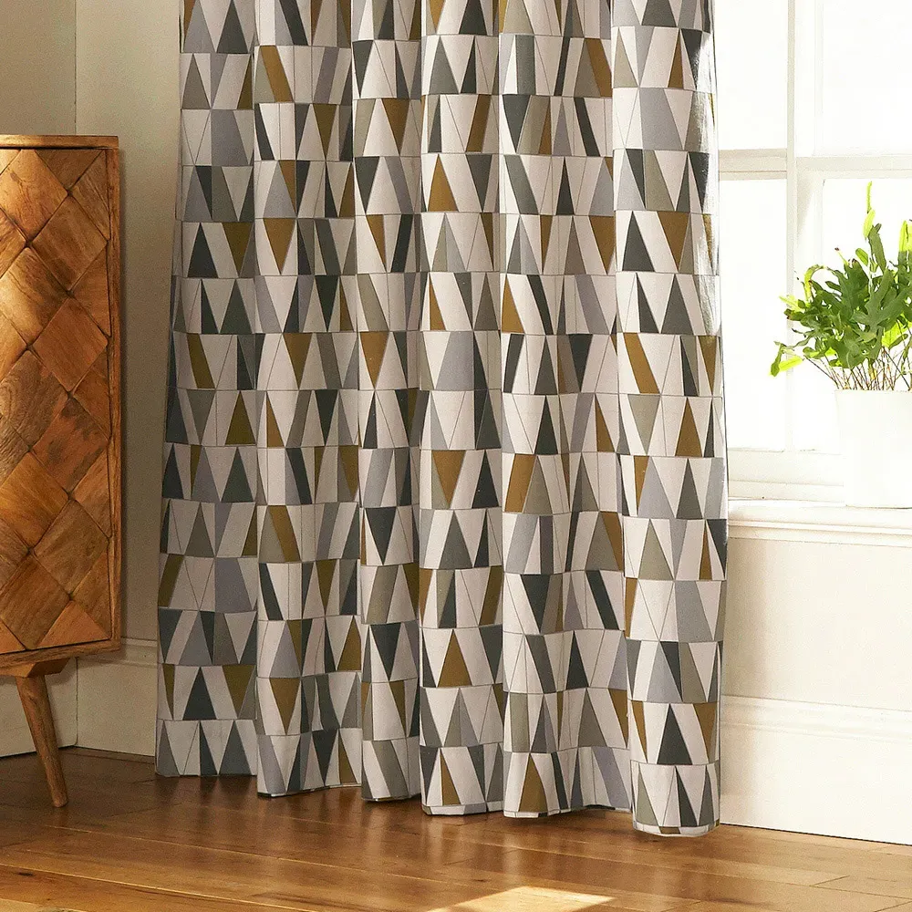 Reno Geometric Eyelet Curtain - Charcoal, Gold