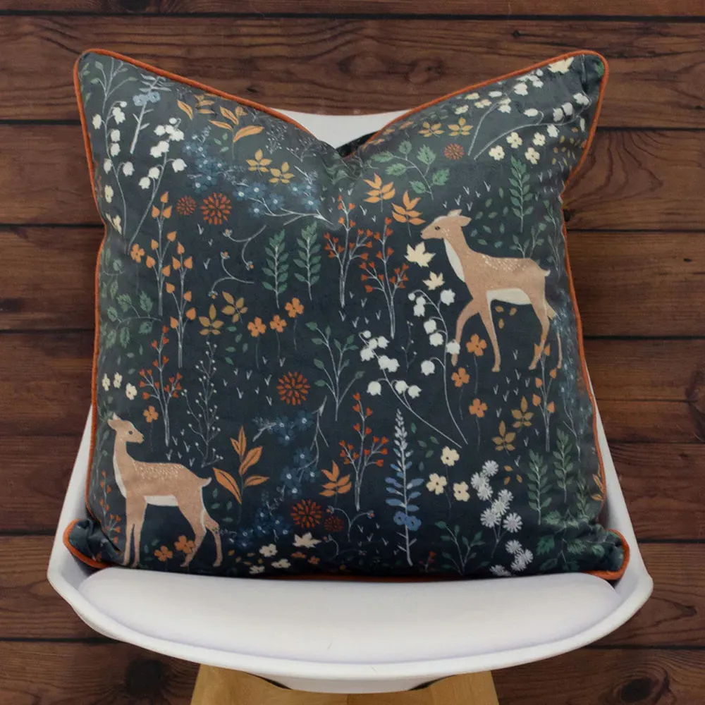 Richmond Woodland Cushion - Midnight Blue