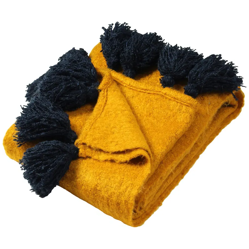 Romily Tasselled Throw - Gold, Navy image