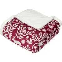 Scandi Berry Woodland Fleece Throw - Red