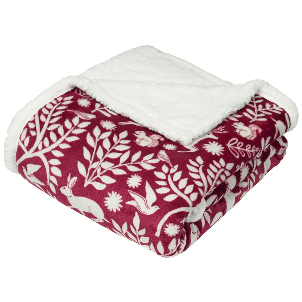 Scandi Berry Woodland Fleece Throw - Red image