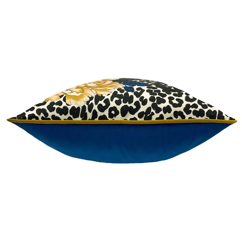 Serpentine Animal Print Cushion - Ochre Blue, Polyester