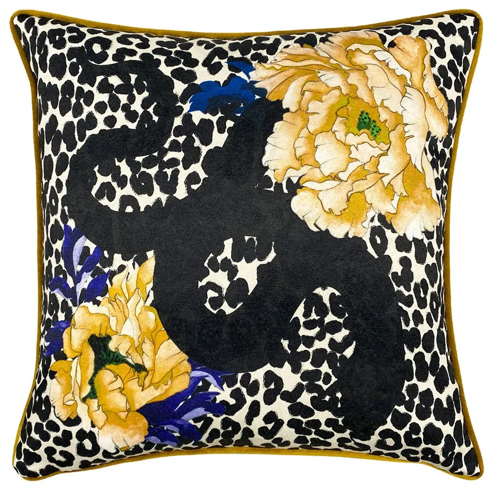 Serpentine Animal Print Cushion - Ochre Blue, Polyester image