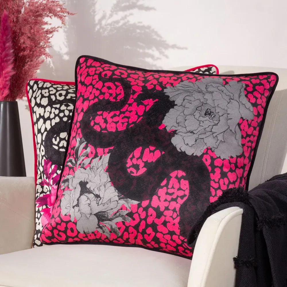 Serpentine Animal Print Cushion - Pink Charcoal, Polyester