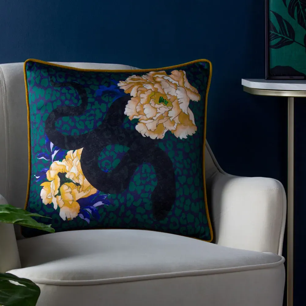 Serpentine Animal Print Cushion - Royal Blue, Polyester