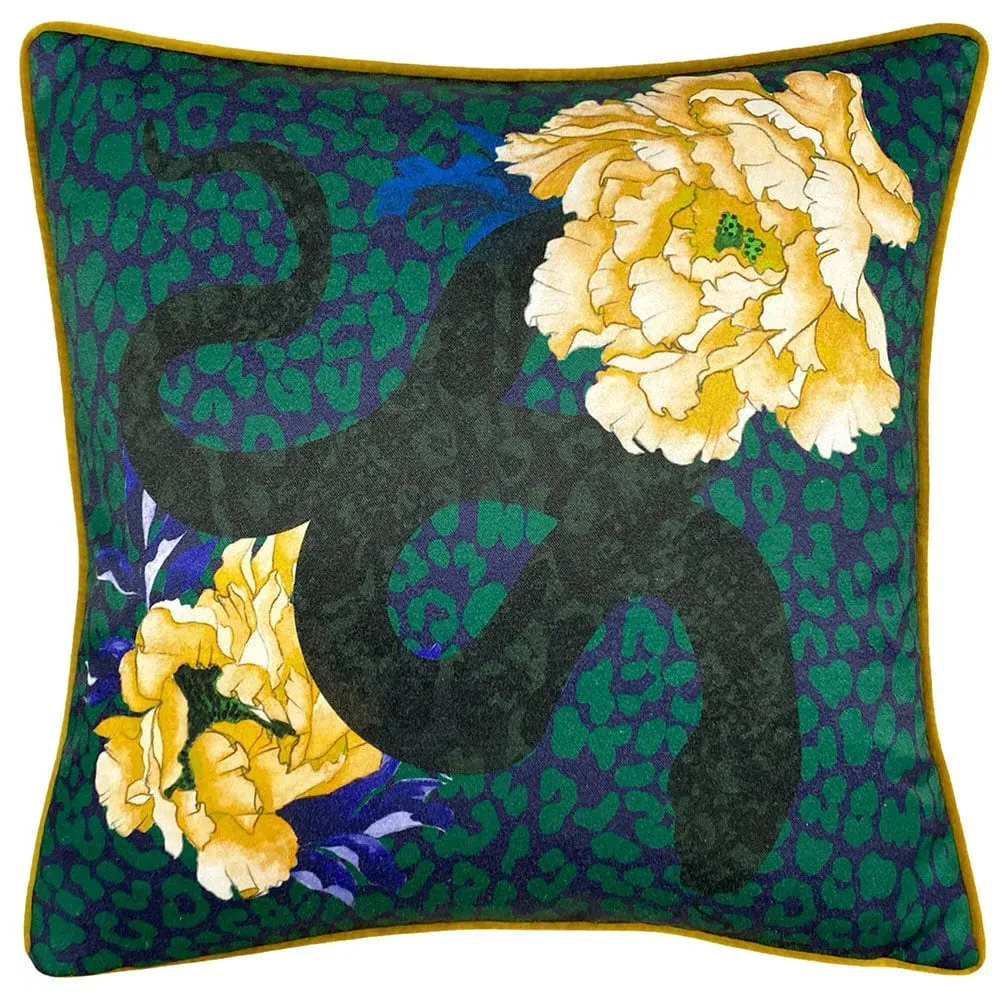 Serpentine Animal Print Cushion - Royal Blue, Polyester