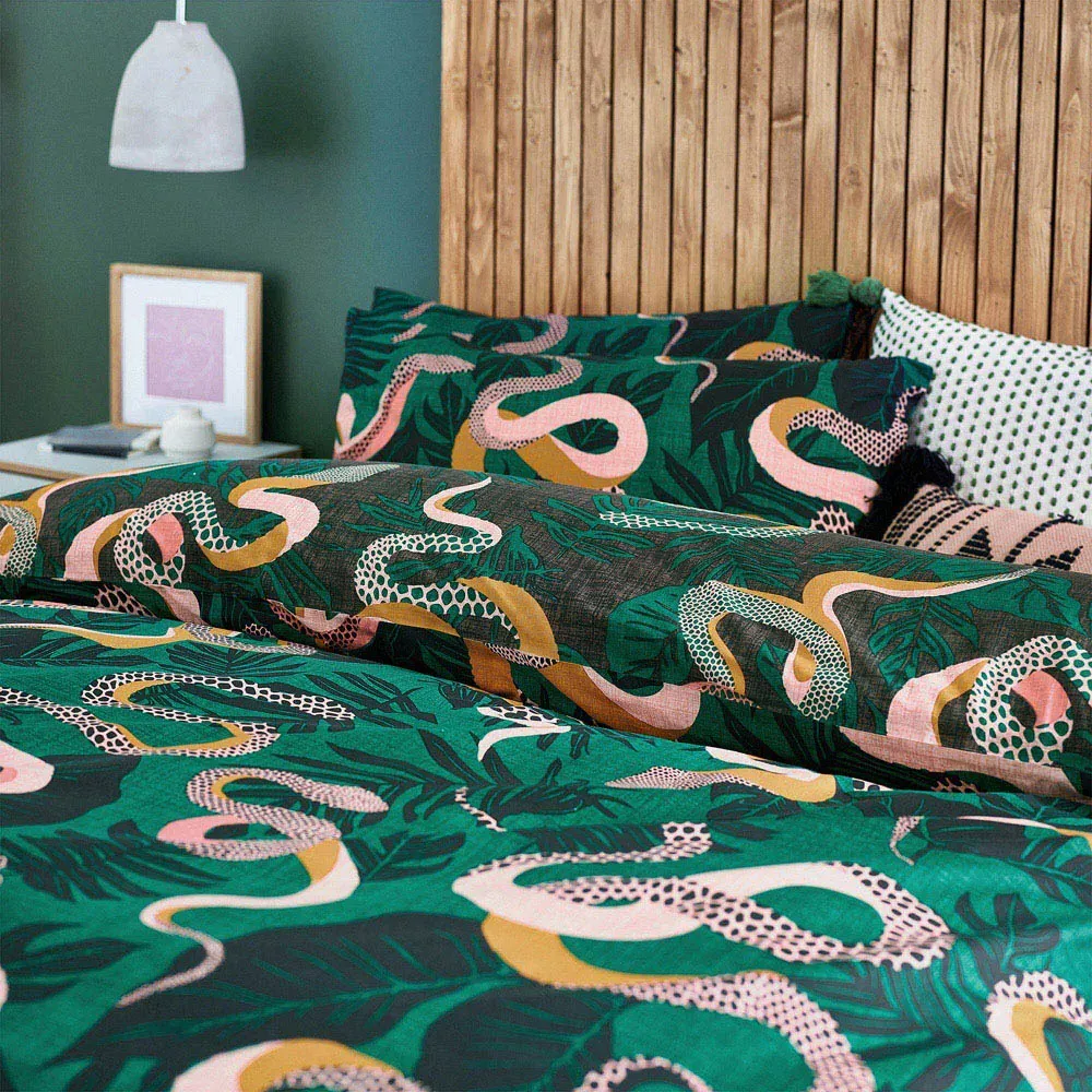 Serpentine Super King Size Duvet Cover Set - Green