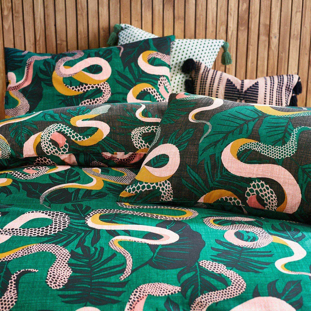 Serpentine Super King Size Duvet Cover Set - Green