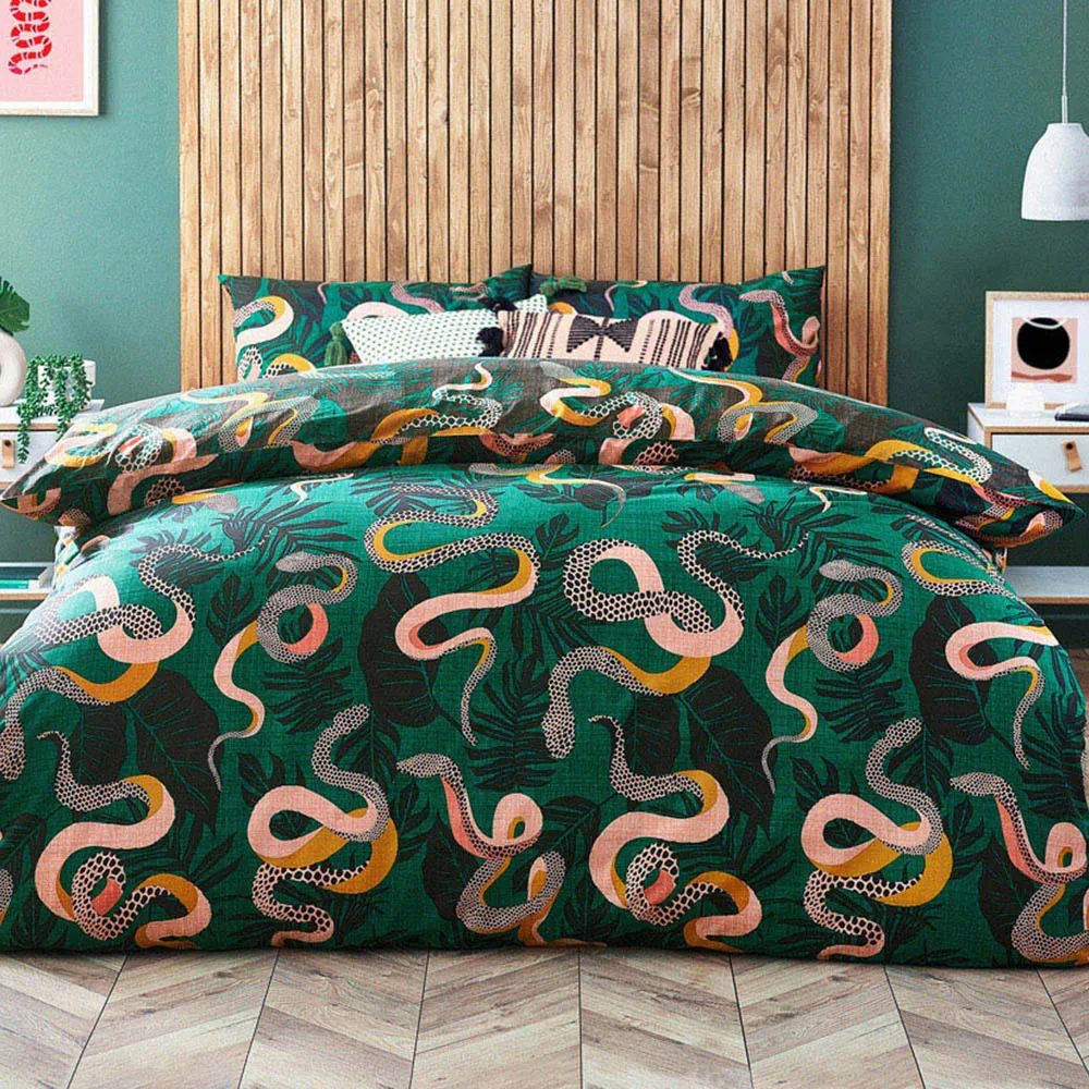 Serpentine Super King Size Duvet Cover Set - Green