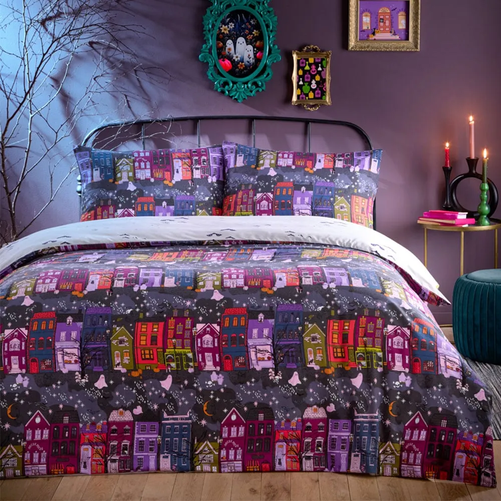 Single Creepy Town Reversible Duvet Set - Purple