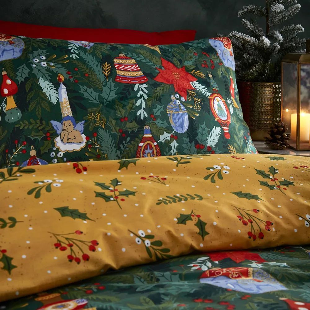 Single Deck the Halls Christmas Duvet Cover Set - Green