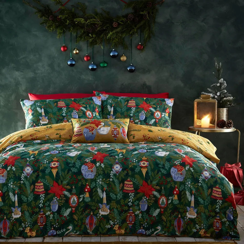 Single Deck the Halls Christmas Duvet Cover Set - Green image