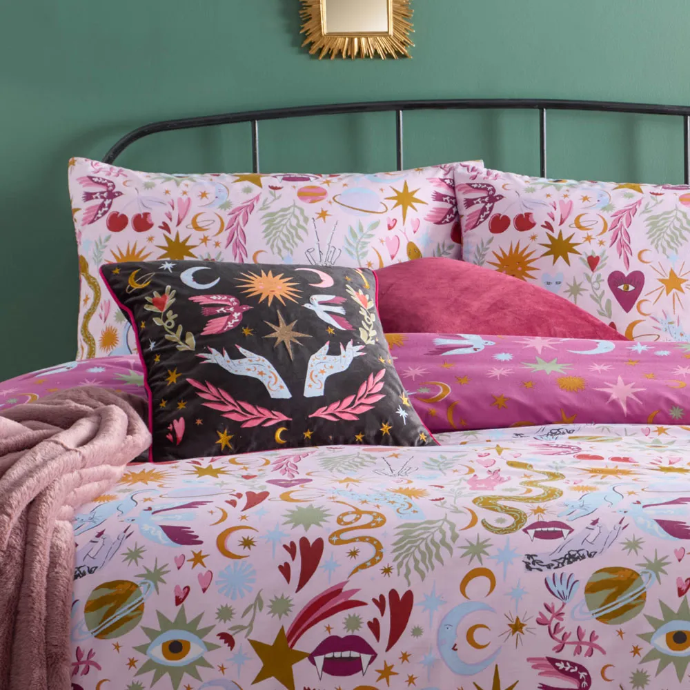 Single Enchanted Printed Reversible Duvet Set - Pink
