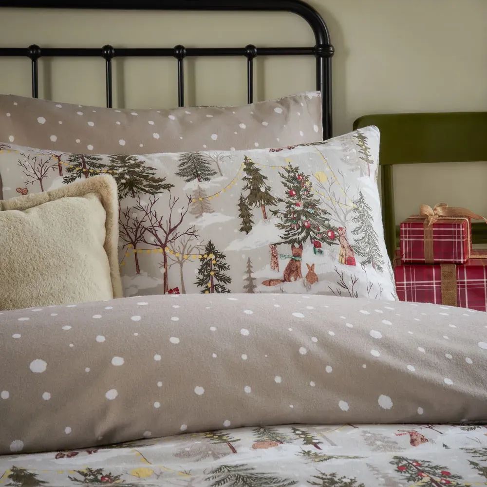 Single Forest Festivities Reversible Duvet Set - Cream