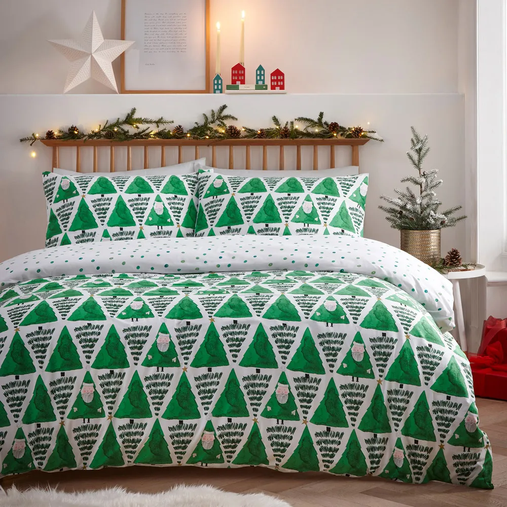 Single Hide and Seek Santa Christmas Duvet Cover Set - Green
