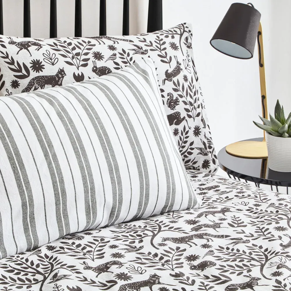 Skandi Woodland Double Duvet Set - Grey, Brushed Cotton