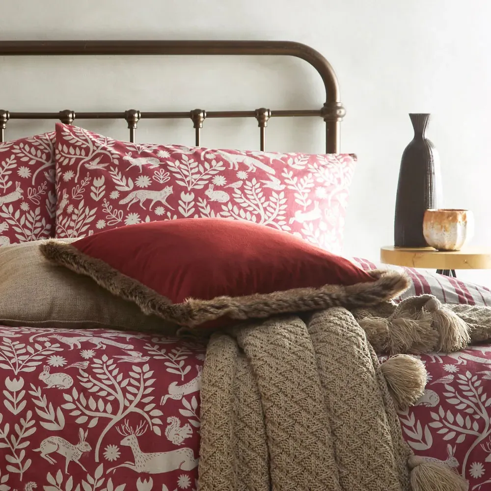 Skandi Woodland Double Duvet Set - Wild Berry, Brushed Cotton