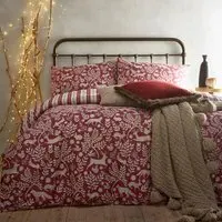 Skandi Woodland Double Duvet Set - Wild Berry, Brushed Cotton
