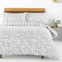 Skandi Woodland King Size Duvet Set - Grey, Brushed Cotton