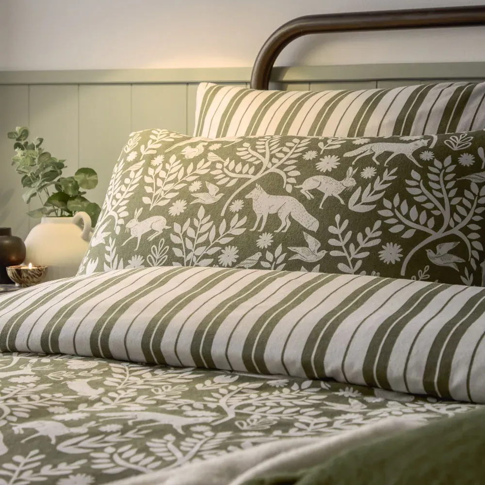 Skandi Woodland Single Duvet Set - Green, Brushed Cotton