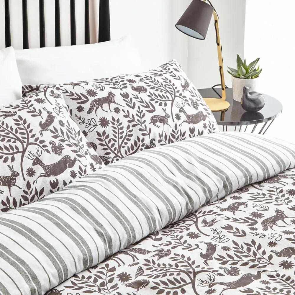 Skandi Woodland Single Duvet Set - Grey, Brushed Cotton