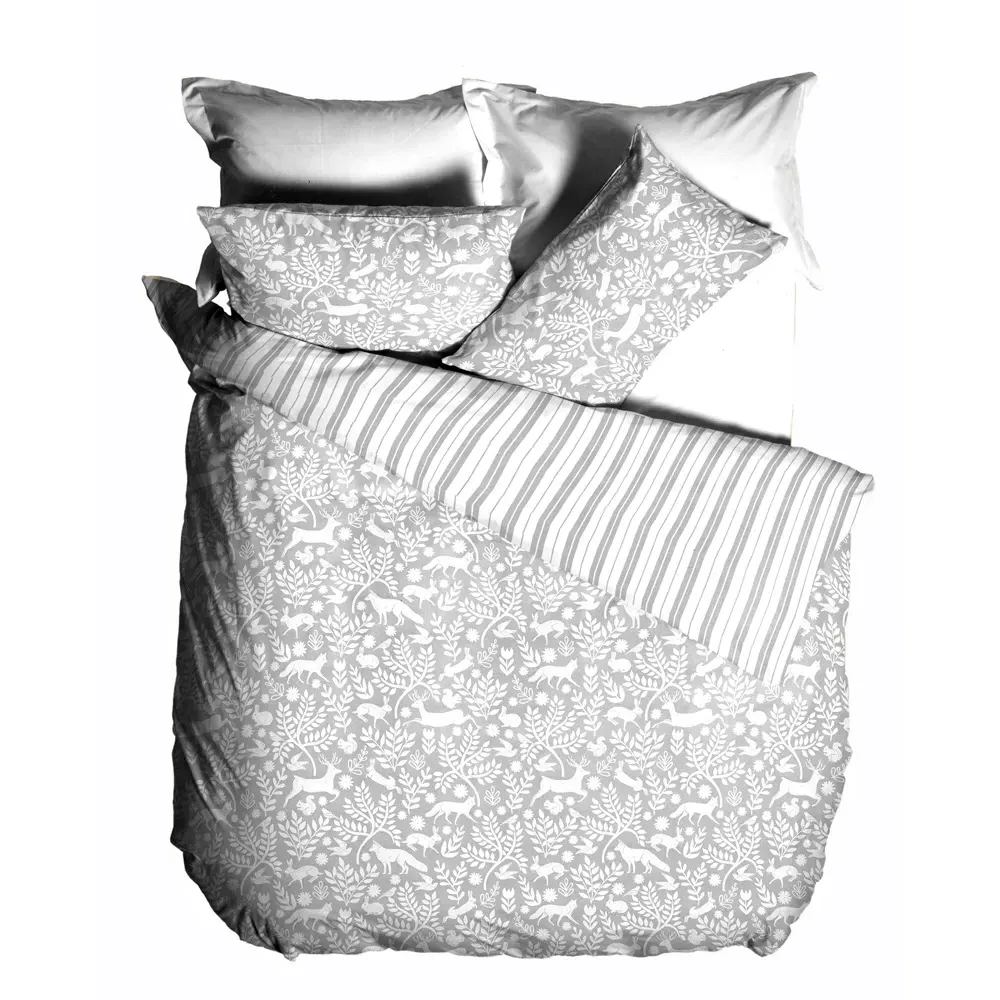 Skandi Woodland Single Duvet Set - Grey, Brushed Cotton