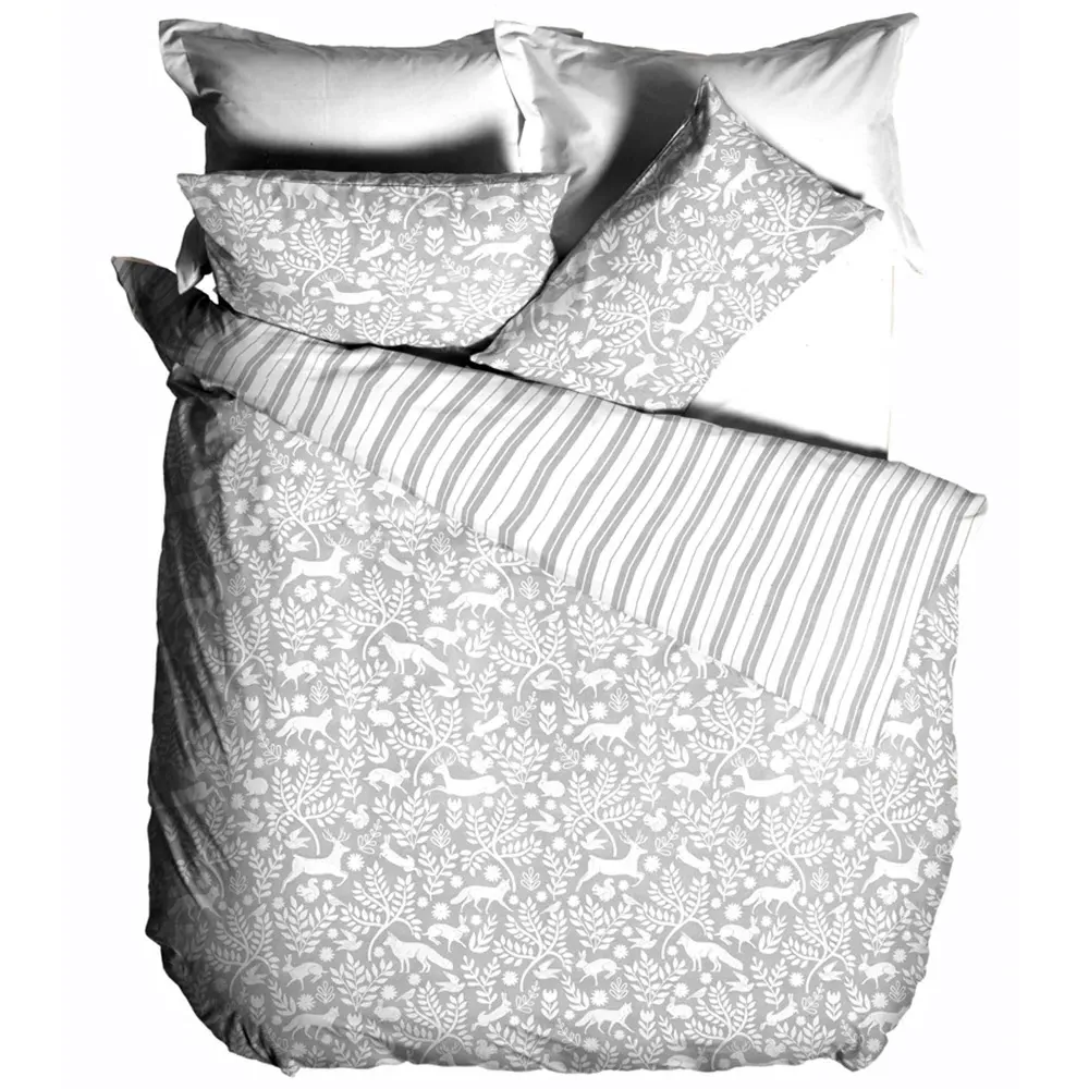 Skandi Woodland Super King Size Duvet Set - Grey, Brushed Cotton