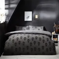 Skulls Double Duvet Cover Set - Charcoal, Cotton