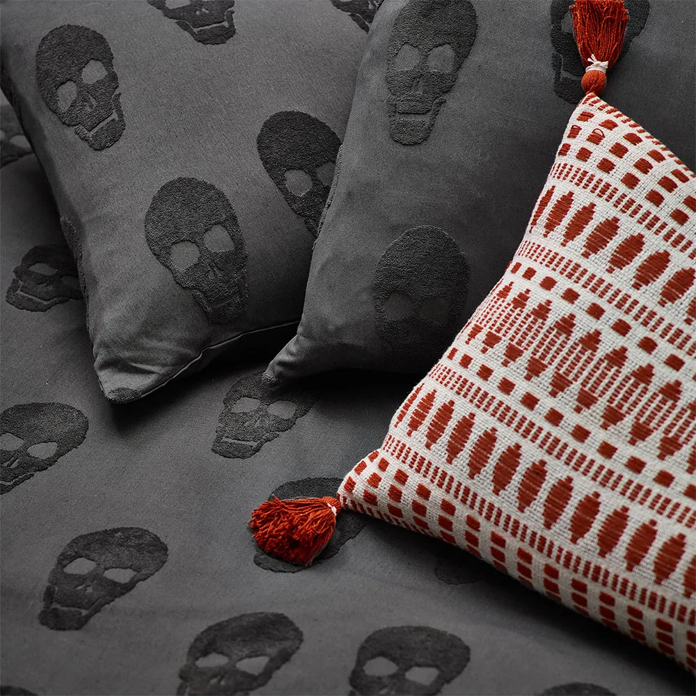 Skulls King Size Duvet Set - Grey, Cotton