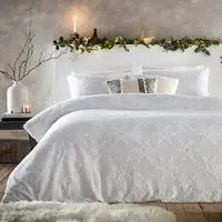 Snowflake Double Duvet Cover Set - White, Cotton