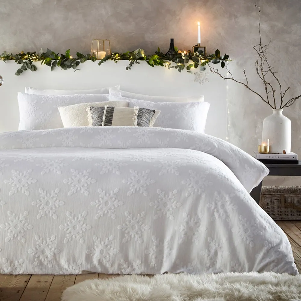 Snowflake Double Duvet Cover Set - White, Cotton