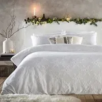 Snowflake King Size Duvet Cover Set - White, Cotton