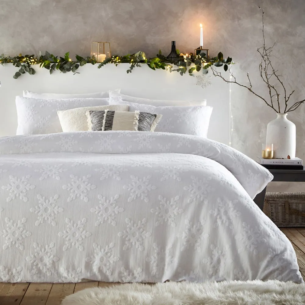Snowflake King Size Duvet Cover Set - White, Cotton image