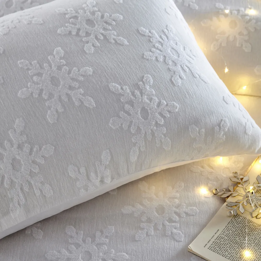 Snowflake Single Duvet Cover Set - White, Cotton