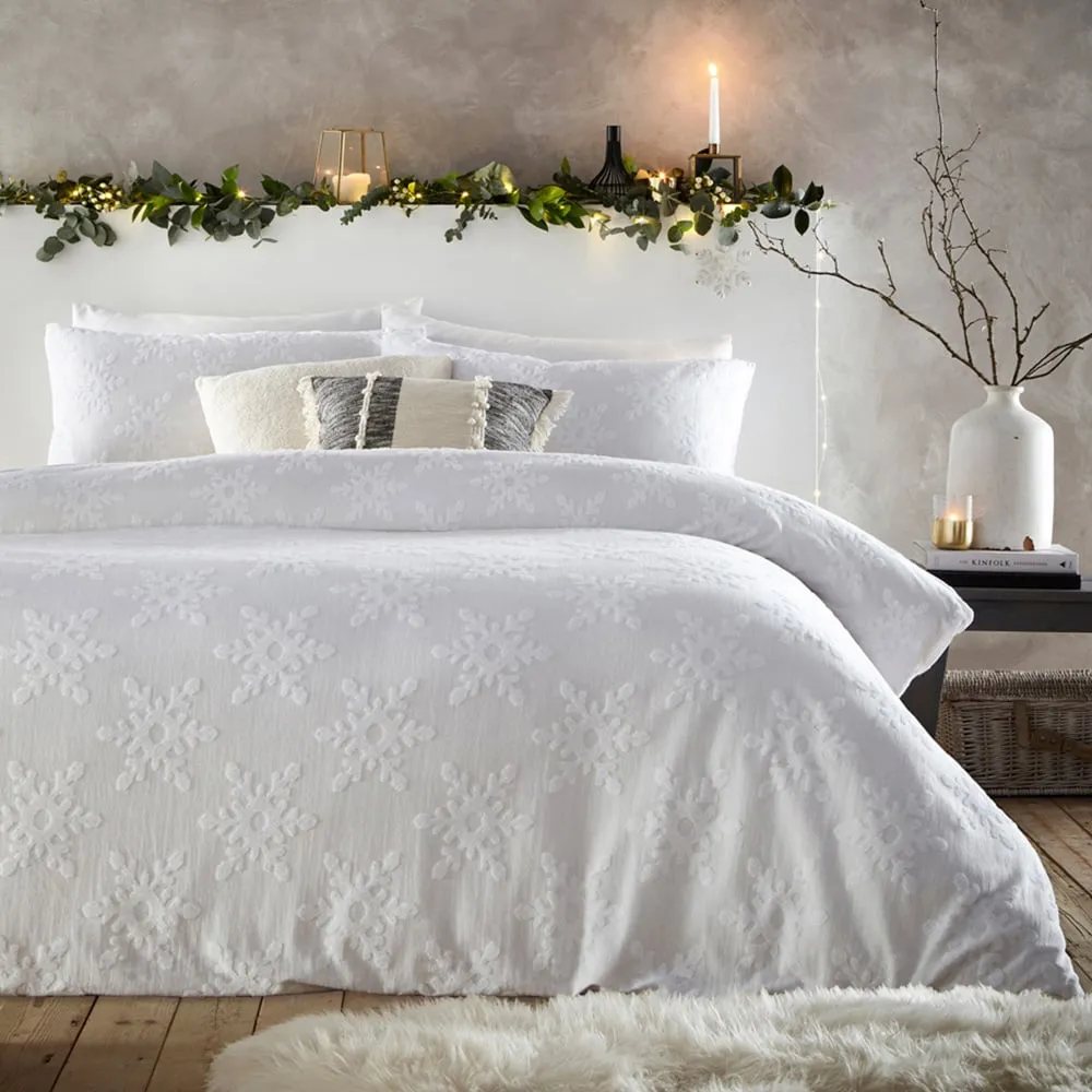 Snowflake Single Duvet Cover Set - White, Cotton image