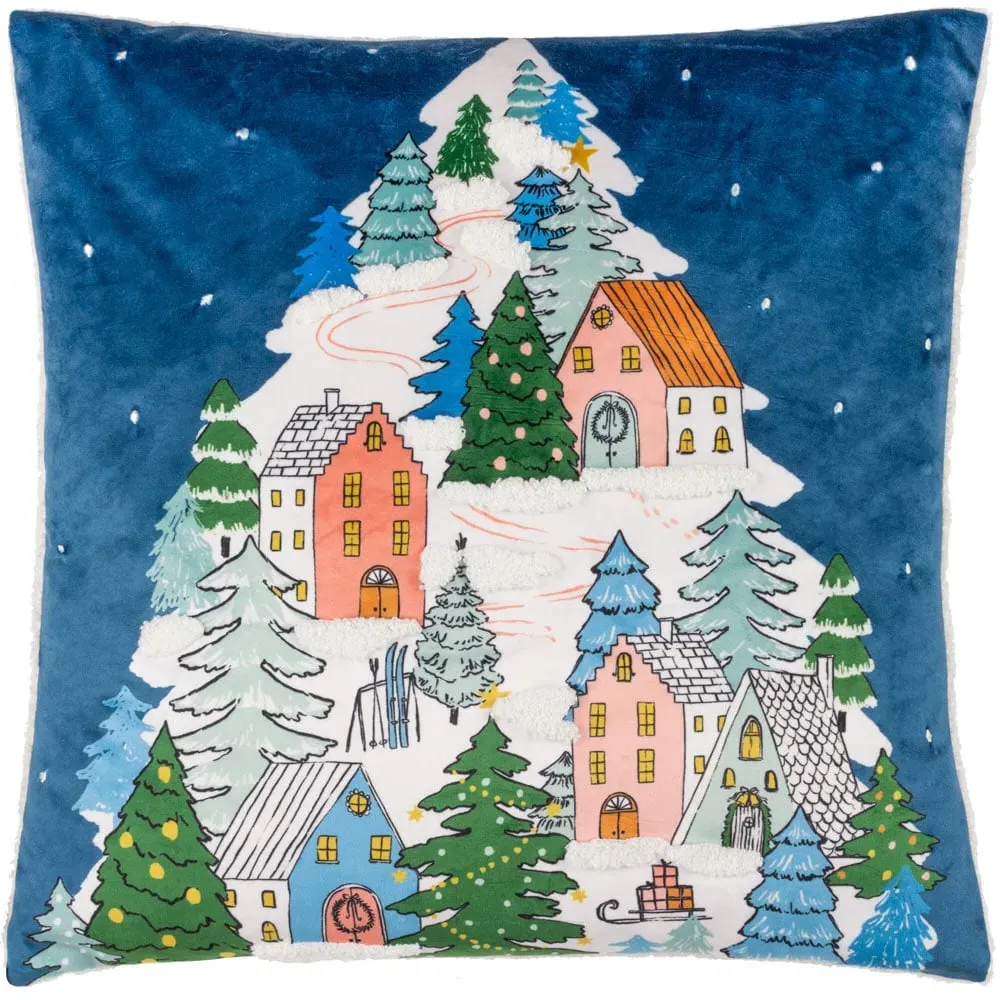 Snowy Village Tree Boucle Cushion - Multi, Polyester image