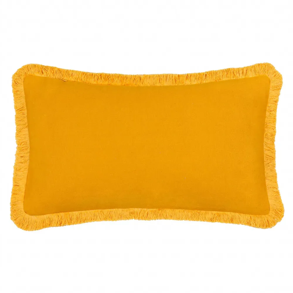 Soleil Embroidered Cushion with Fringe - Yellow, Polyester