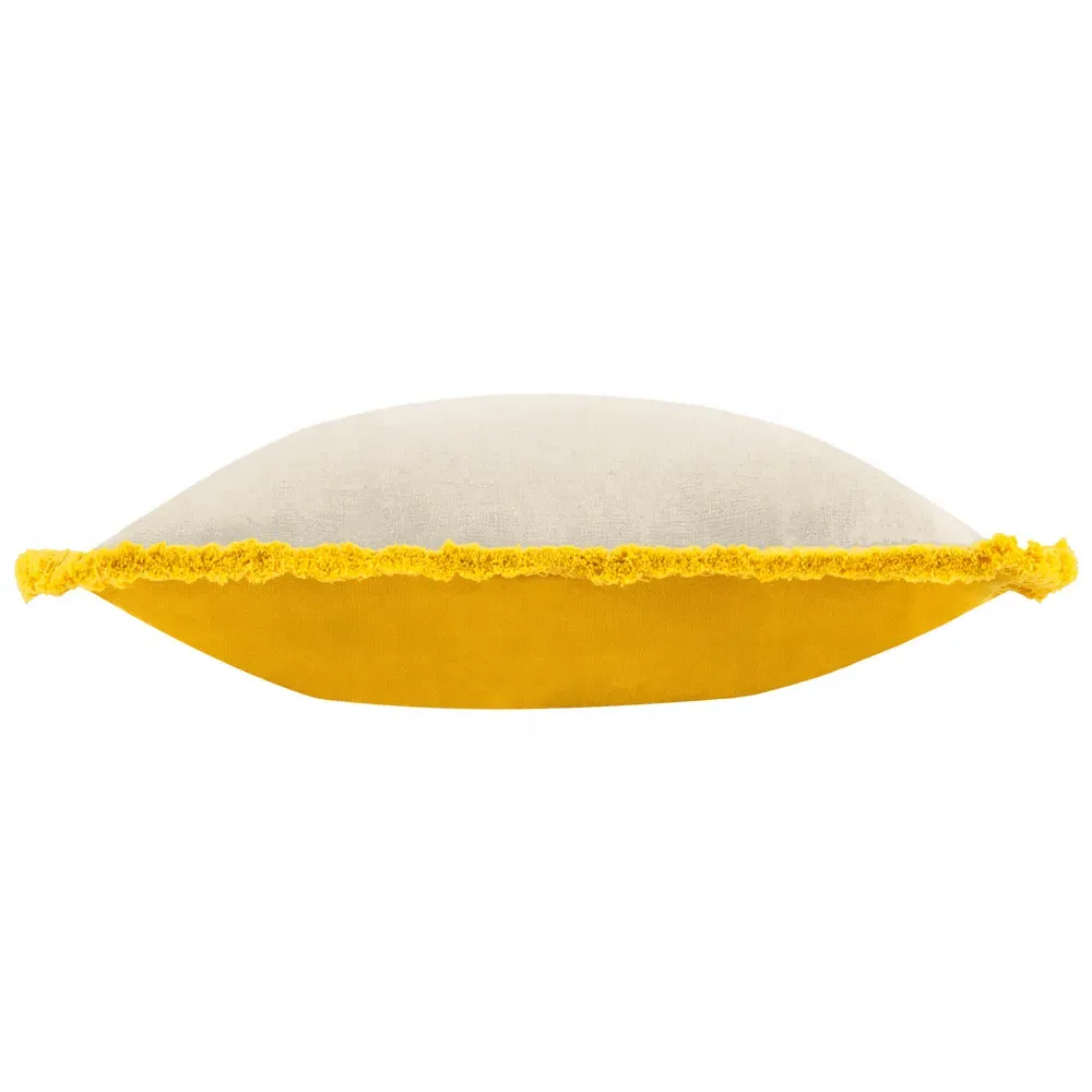 Soleil Embroidered Cushion with Fringe - Yellow, Polyester