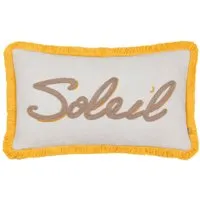 Soleil Embroidered Cushion with Fringe - Yellow, Polyester