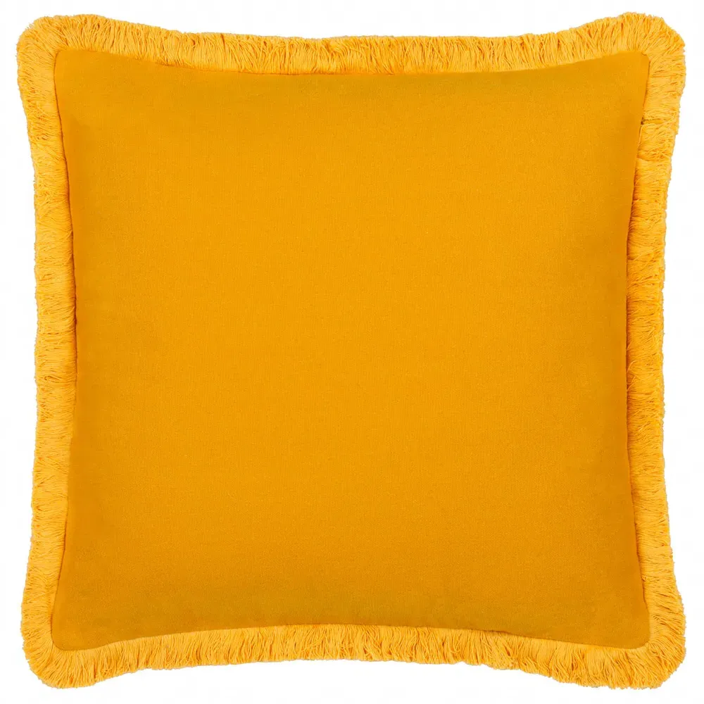 Sun Embroidered Cushion with Fringe - Yellow, Polyester