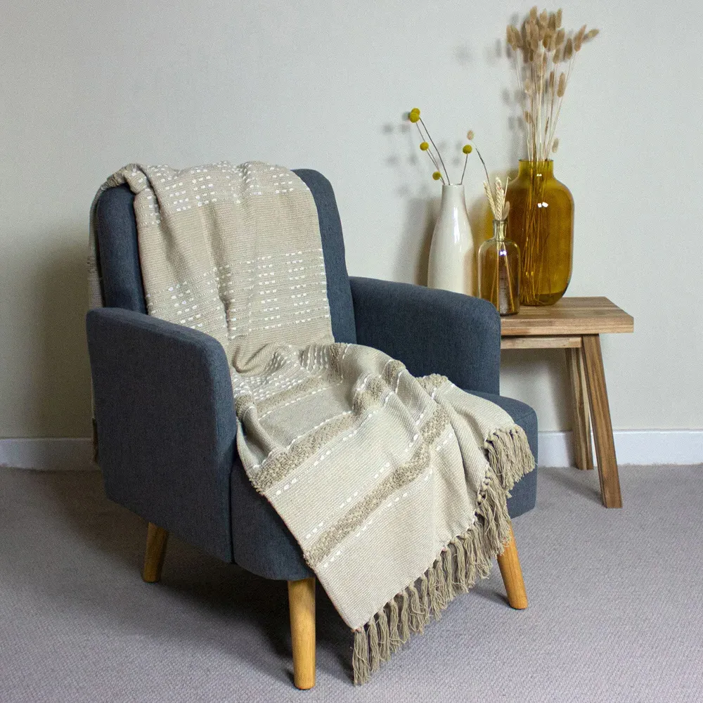 Sundown Woven Tufted Stripe Throw - Cream