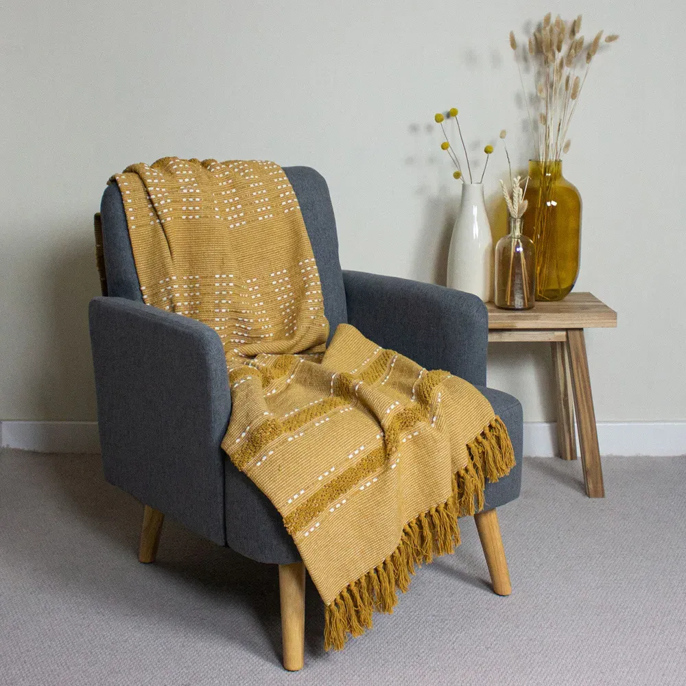 Sundown Woven Tufted Stripe Throw - Ochre