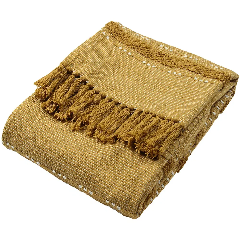 Sundown Woven Tufted Stripe Throw - Ochre image