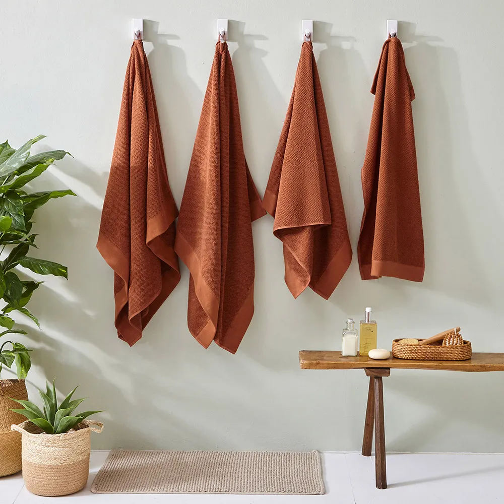 Textured Cotton Bath Towels and Sheets Set of 4 - Brown